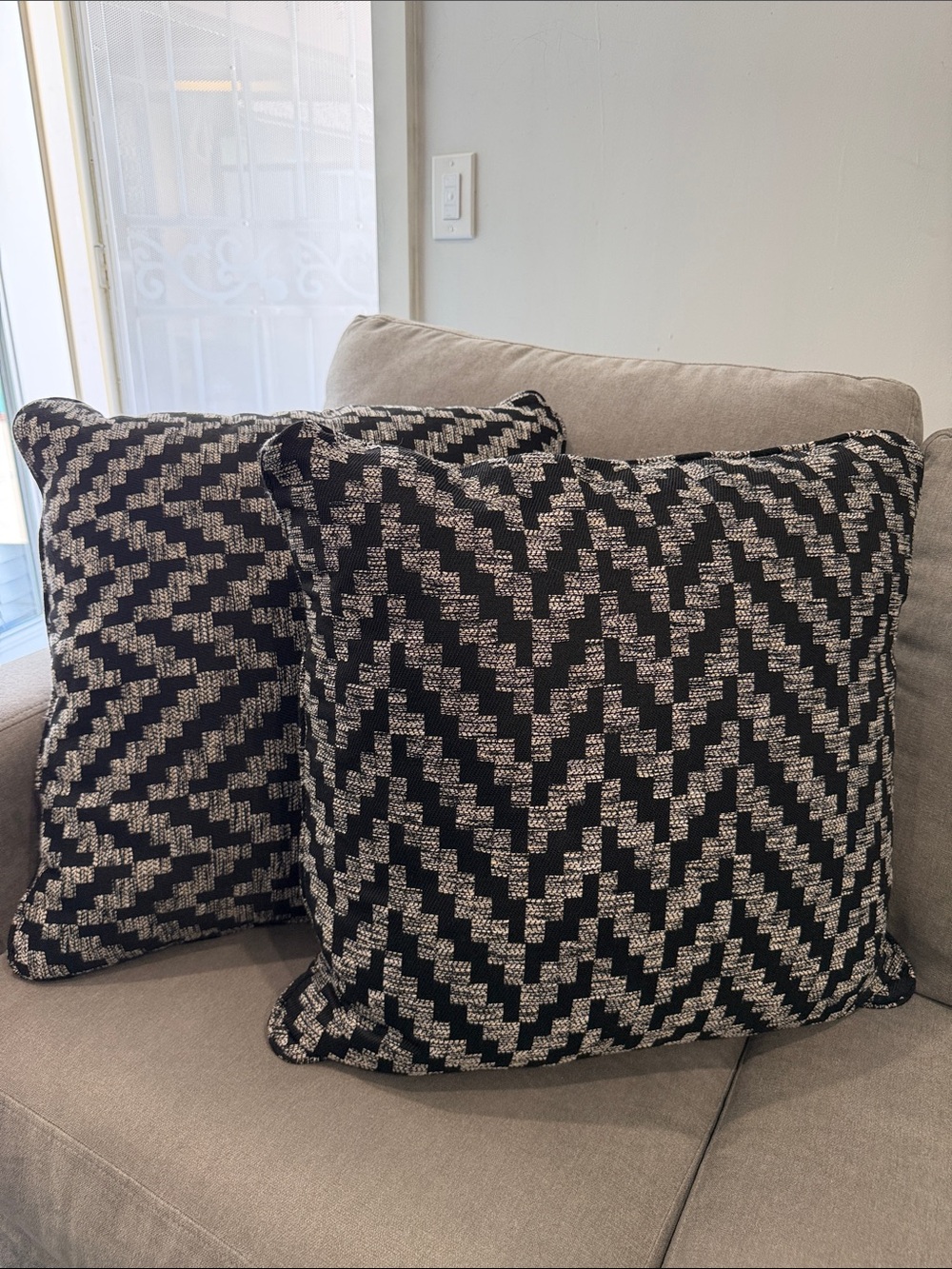 NEW Set of 2 Black & Gray Geometric Throw Pillows
